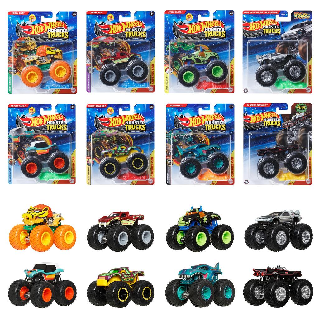 Hot Wheels Monster Truck Asortat Vehicul de Jucărie Mini Mașinuță Cutie cu 8 Mașinuțe, Vândut pentru Vârste de la 3 Ani în Sus, Multicolor 164 983D-FYJ44
