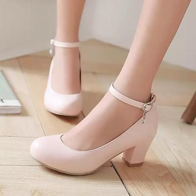 Zapatos individuales de tacón alto para mujer, Color sólido, tacón grueso, boca ligera, zapatos para las cuatro estaciones, zapatos grandes para mujer