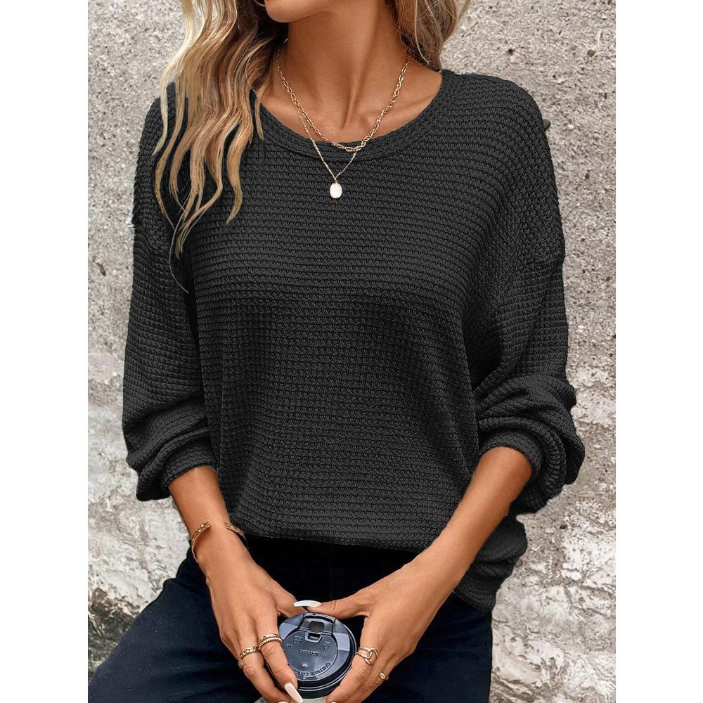 BITCED Women's Fashion Casual Solid Color Print Long Sleeve O-Neck Blouses & Shirts