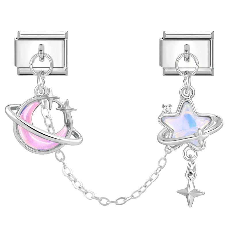 Fashion Personalized DIY Chain Tassel Charm Bracelet Star Heart Butterfly Bow Pendant Bead 9MM Bracelet Stainless Steel Jewelry