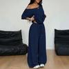 Women's Drop Shoulder Short Sleeve T-Shirts Loose Fit Wide Leg Pants Sets Casual Two Piece Outfits