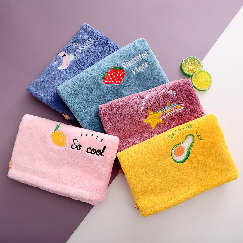 Cartoon avocado coral fleece turban shower cap, absorbent and soft hair towel, fruit embroidery coral fleece hair drying cap