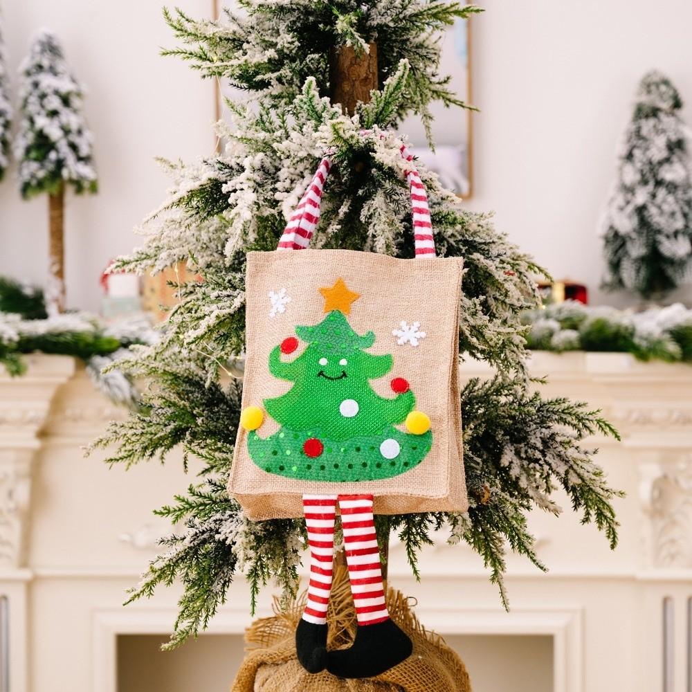 

Cartoon Christmas Gift Bag Santa Claus Snowman Reusable Xmas Gift Wrapper Christmas Decoration Linen Long-legged Handbag 14x16cm