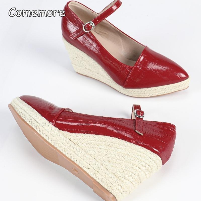 Pointed Toe Chunky Heel Platform Sandals Women's Buckle Strap Wedges Thick-sole Casual Pumps Shoes Size 35-42 Zapatos De Mujer