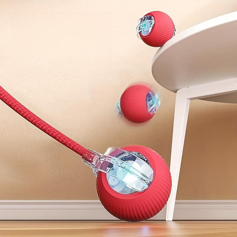 Automatic Rolling Cat Ball Toy with LED Light & Tail Rope, Interactive Play for Pets
