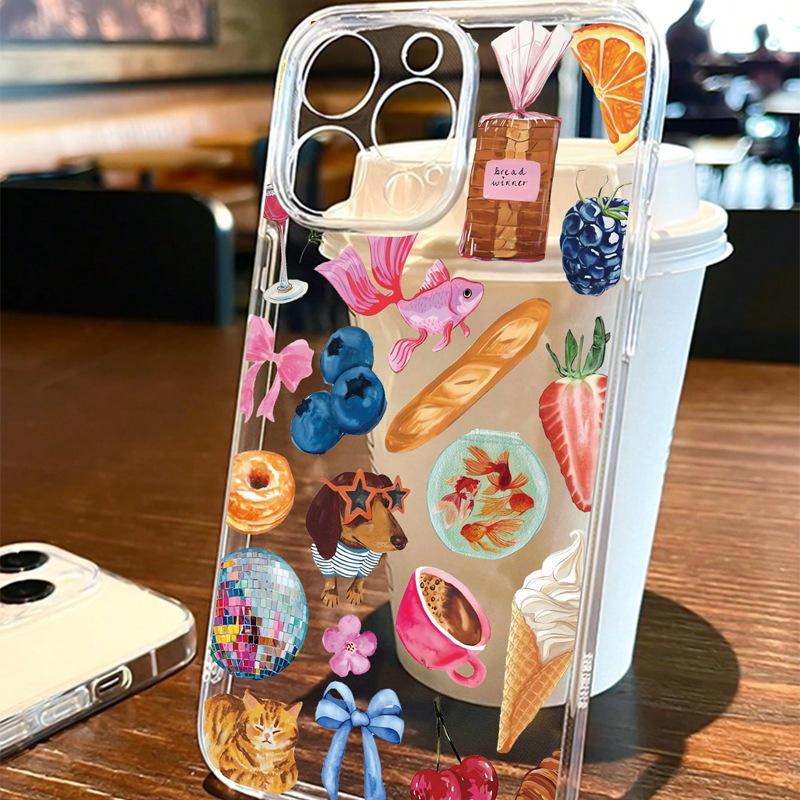 Food Fruit Baguette Disco Clear Phone Cases For IPhone 16 15 14 13 12 11 Pro Max Plus 17 Air Transparent Cover INS Fundas