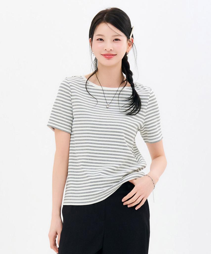 CHASECULT Women'S Striped Ribbed Short Sleeve T-Shirt-Fbrg5863D01