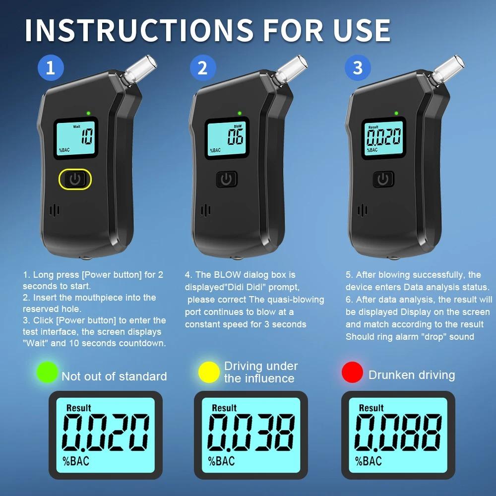 Přenosný digitální alkohol tester s baterkou, profesionální vysoce přesný dechový analyzátor s hlasovým ovládáním