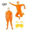 Reading Day Costume Face Open Halloween Costume, Unisex Full Body Orange Bodysuit with Beard Fun Family Eyebrows for Men Women, Adult Stretchy Cosplay