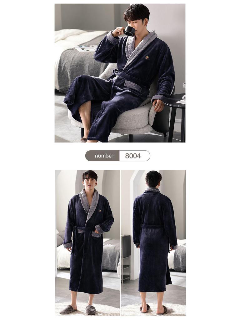 Men's Extra Long Plush Fleece Winter Bathrobe Pajamas