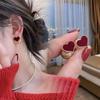 Luxurious Red Heart Pearl Stud Earrings for Women