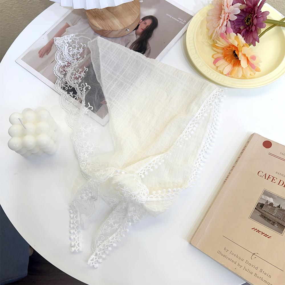 

Весенний кружевной треугольный шарф для волос, шарф, платок, элегантный головной убор для девочек, ювелирные изделия Y2K, 2024, INS, бандана, женские головные уборы белый