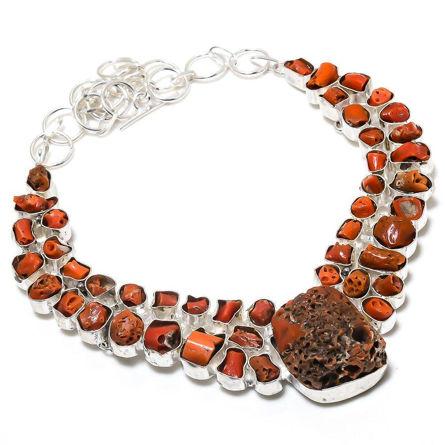 

Подарочное ожерелье из натурального красного бамбука, коралла, стерлингового серебра 925 пробы, 18 дюймов, q2S47