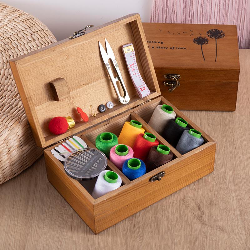 High-End Retro Wooden Sewing Kit: Multifunctional Storage Box for Home or Wedding Dowry