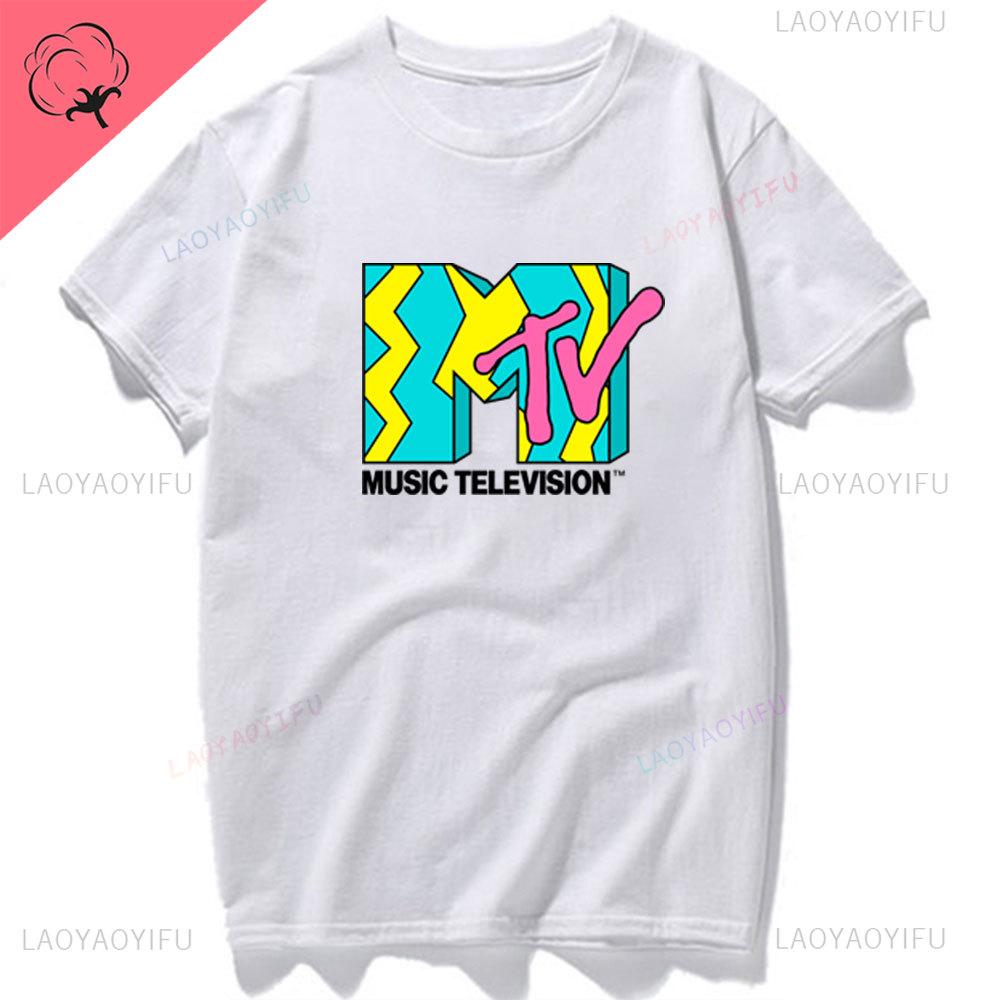 Koszulka damska z grafiką wideo MTV Zabawna Odzież męska Hip Hop Klasyczne logo MTV Vintage Pasująca Bawełniana koszulka Moda Streetwear Krótka