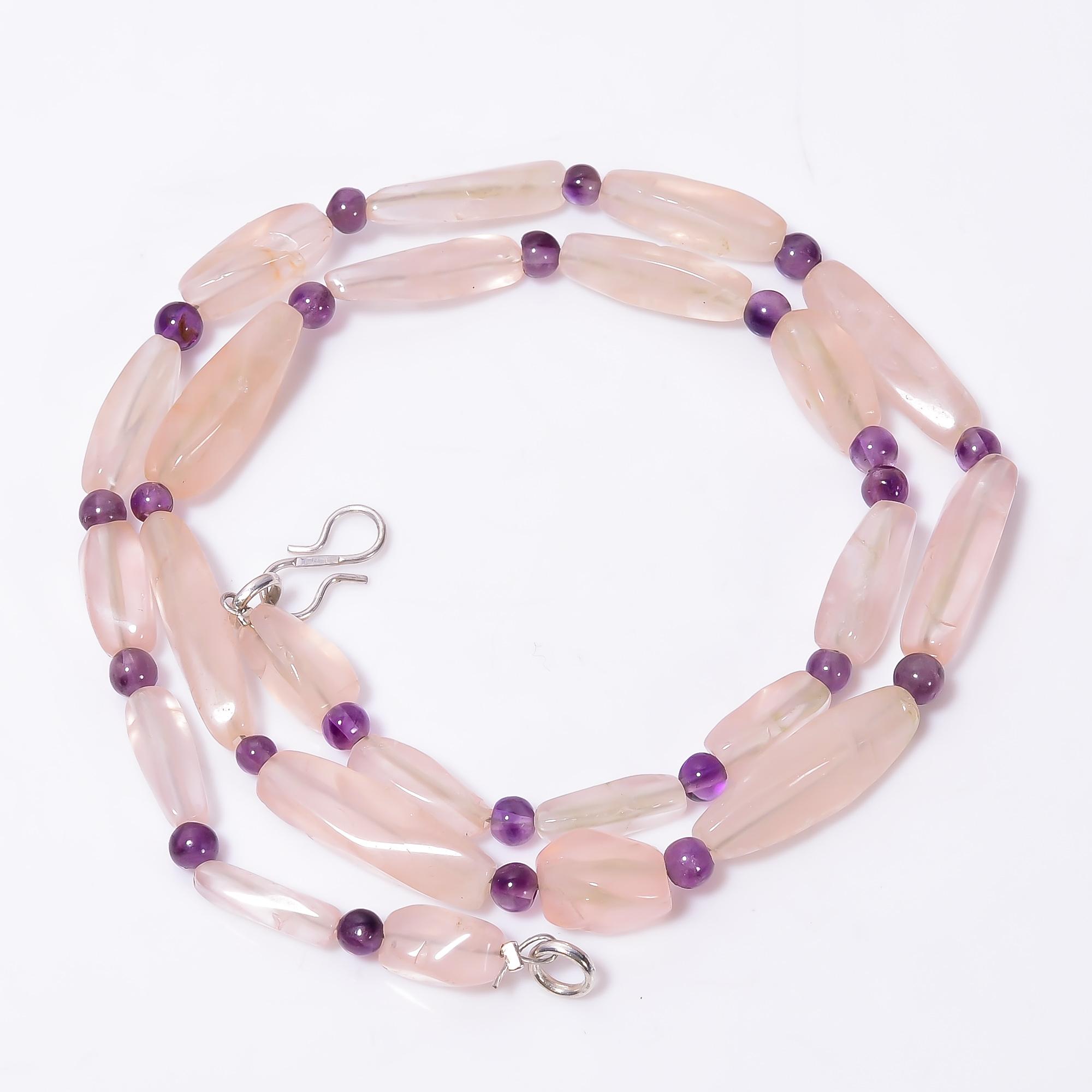 

Natural Rose Quartz Amethyst Mix Shape Gemstone Smooth Beads Necklace 5-23mm 18 UB-8666