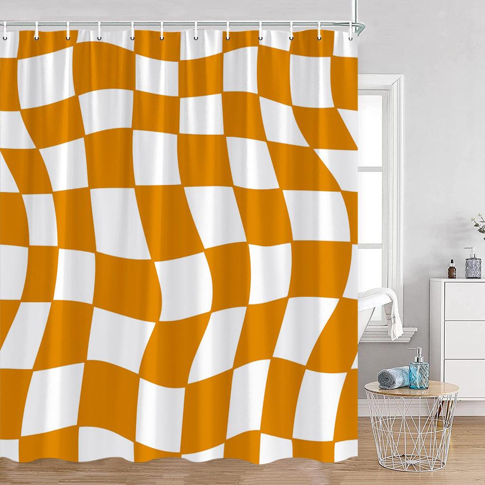 Colorful Checkerboard Shower Curtain Black White Blocks Distorted Chess Board Bathroom Curtain Modern Abstract Bath Decorations
