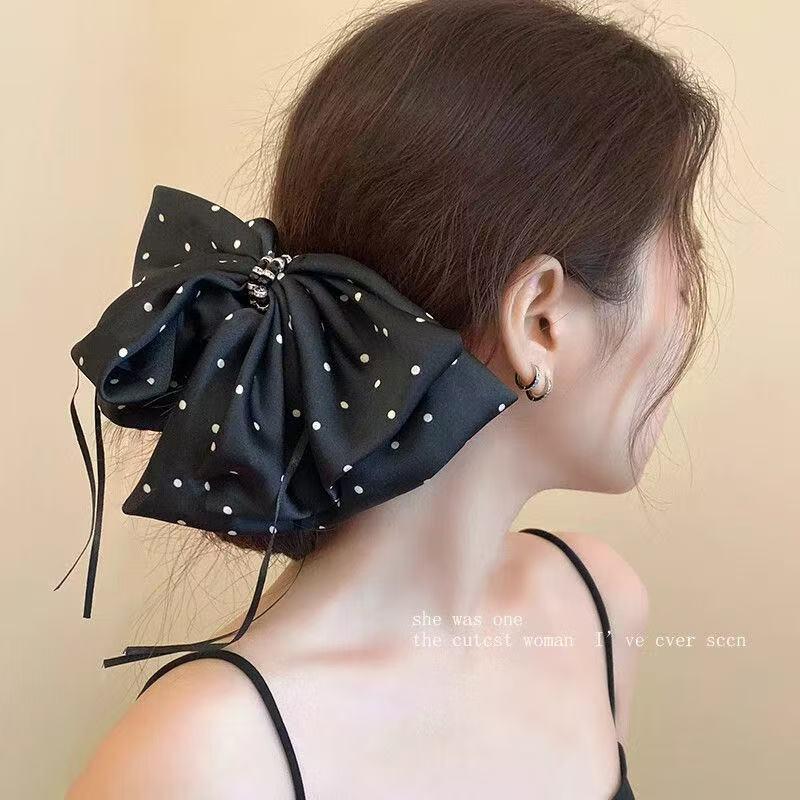 Korean Chic Polka Dot Bow Hair Clip for Low Ponytails