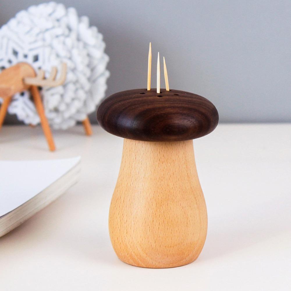 Wooden Wooden Toothpick Holder  Toothpick Storage Box Mushroom Toothpick Dispenser  Kitchen Counter