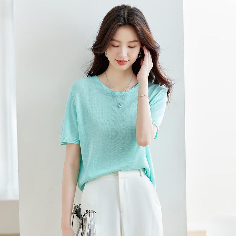 CARBAMMI Women s Linen Blend Short Sleeve Knit T-shirt One Size