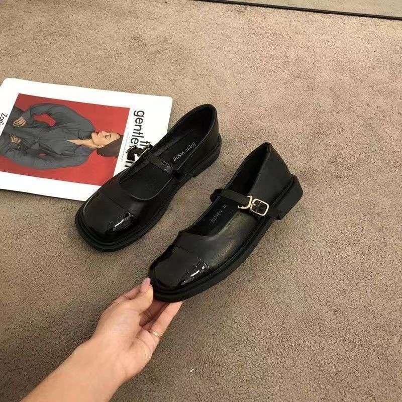 

French evening breeze gentle thick-soled Mary Jane single shoes women s shoes summer small fragrant British small leather shoes INS tide 40 чёрный