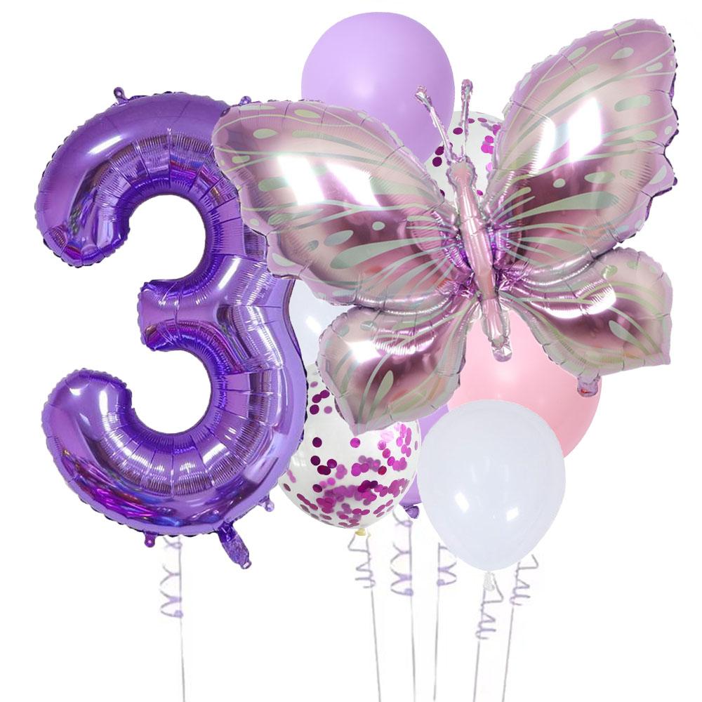 10pcs Purple Butterfly 40inch Number Balloon Set Large Colorful Butterfly Foil Ballon Baby Shower Birthday Party Christmas Decor
