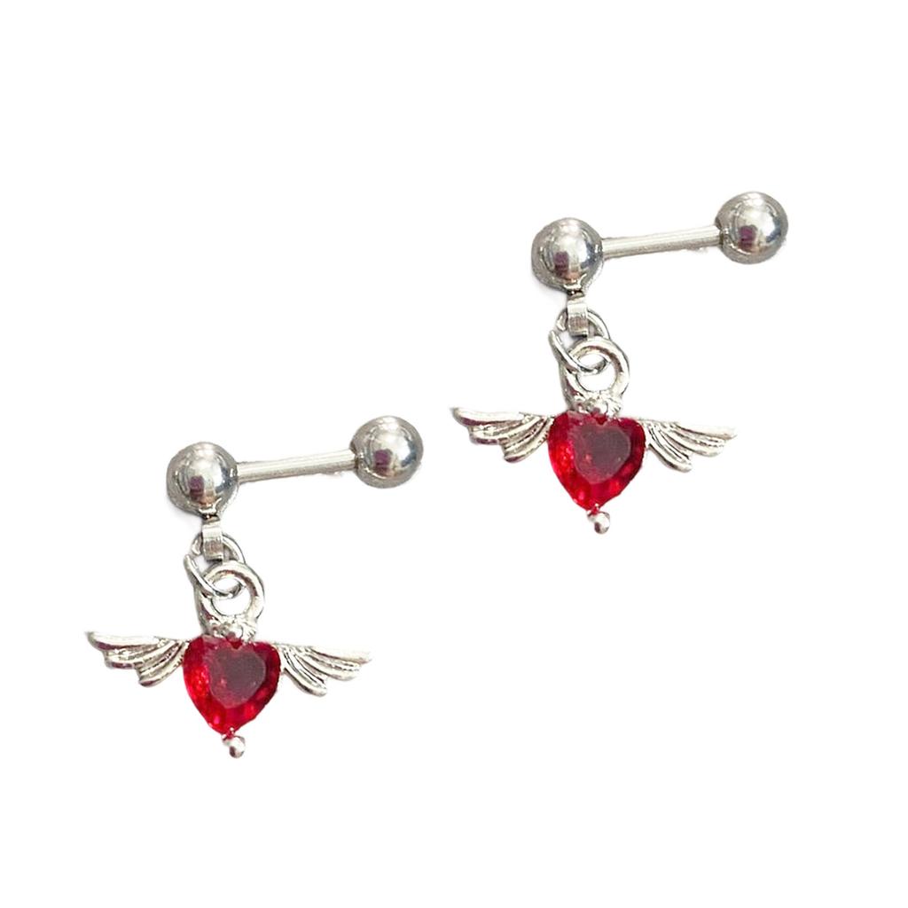 Stainless Steel Angel Wing Heart Stud Earrings Hypoallergenic Ear Studs Lightweight Jewelry For Women Everyday Wear