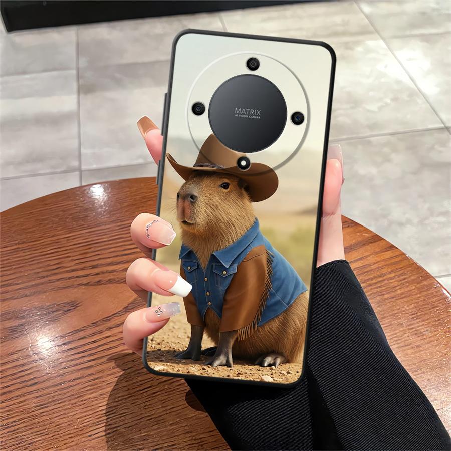Süße Capybara Hülle für Honor X7 X6 8X X8 X5b Magic5Lite X9a 90 200 400 Lite 70 Schwarze Weiche Handyhülle
