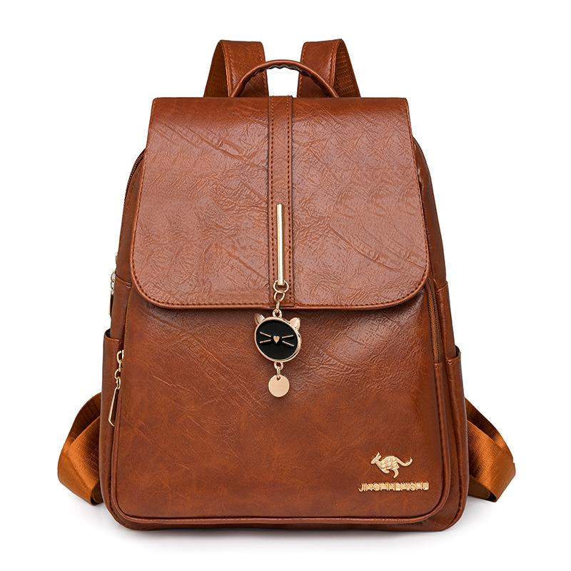 Soft Leather Backpack Women's Large Capacity Travel Backpack Student Schoolbag