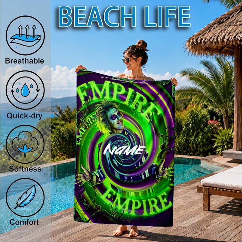 Custom Name Beetlejuice Horror Beach Towel Microfiber Beach Towel, Lightweight and Quick-Dry, for Summer Travel, Swimming Pool Gift