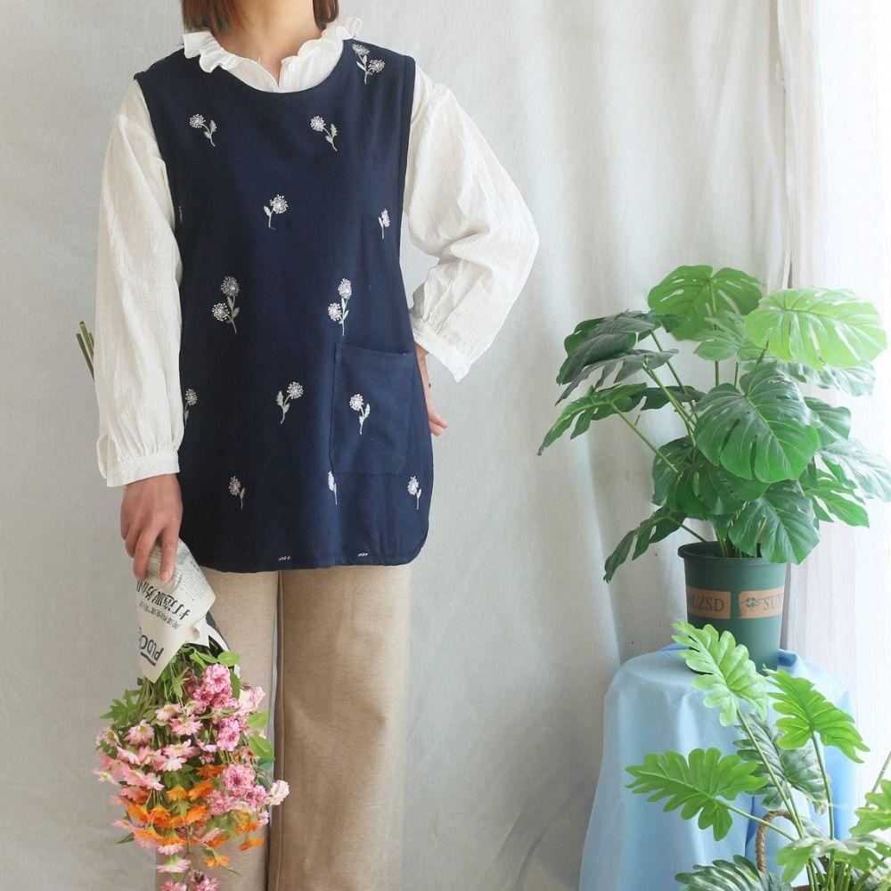

Solid Color Vest Apron Japanese Kitchen Apron Sleeveless Apron Parents and Children S темно-синий