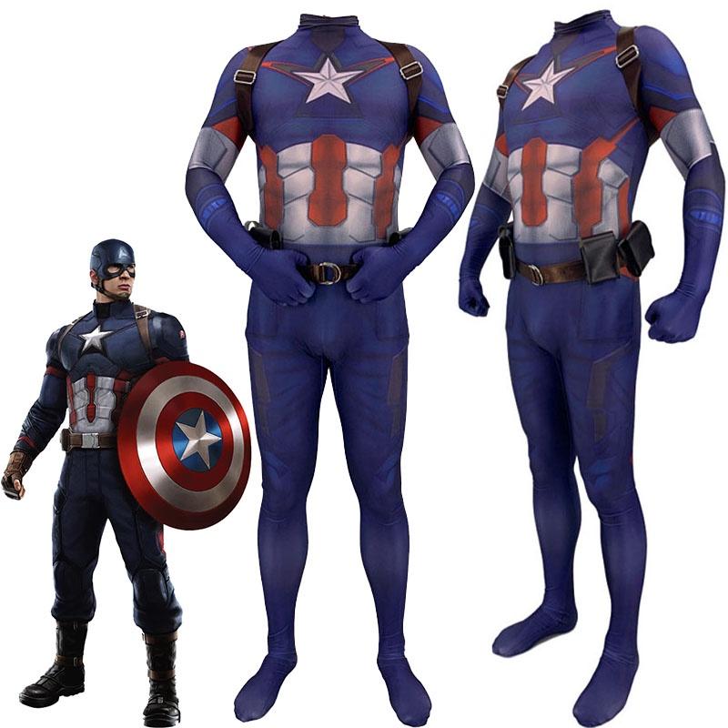 Och lättviktig Avengers Captain America Steve Rogers Zentai-kostym**
