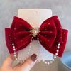 1PC Retro Wine Red Velvet Bow Pearl Pendant Three-dimensional Hairpin Suitable for Daily Life