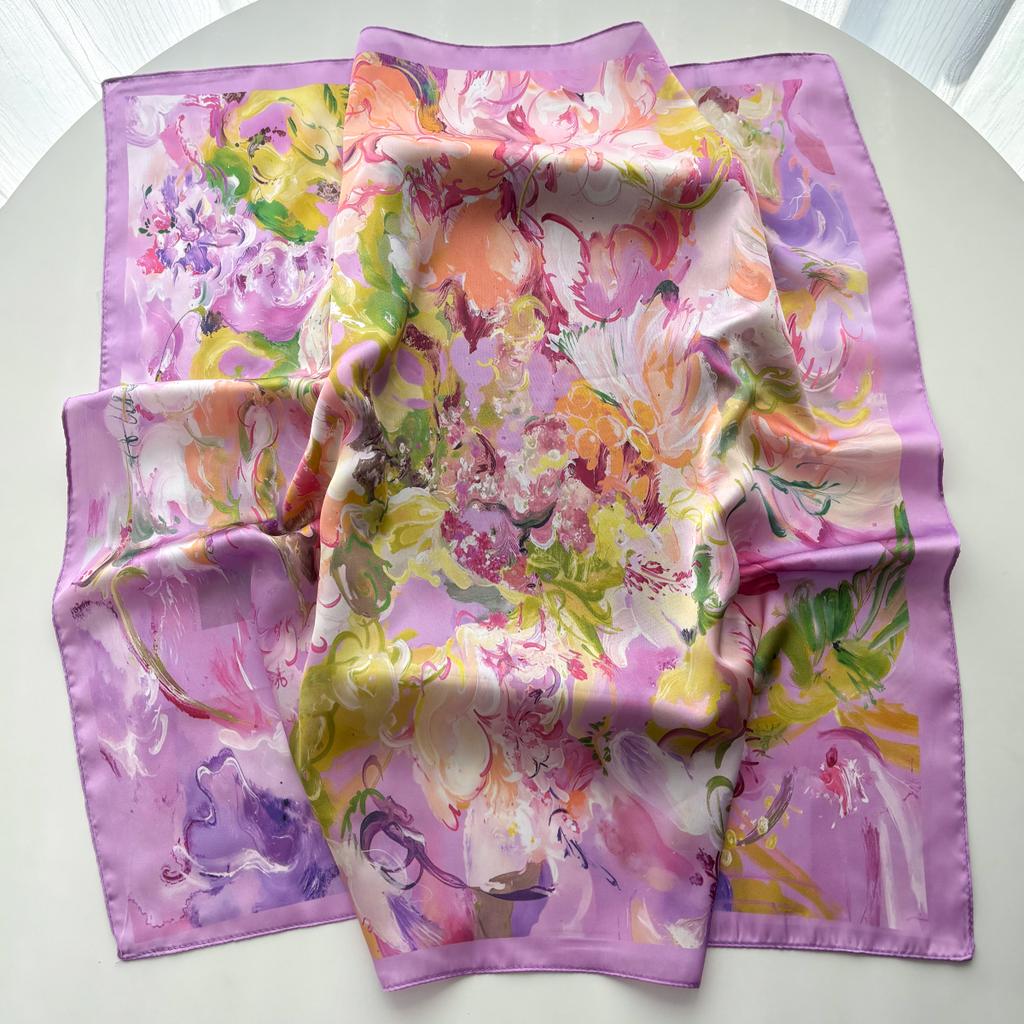 Floral Printed Square Scarf For Women Imitation Silk Scarves Elegant Beach Shawl Wraps Bandanas Luxury Hijab Neckerchief