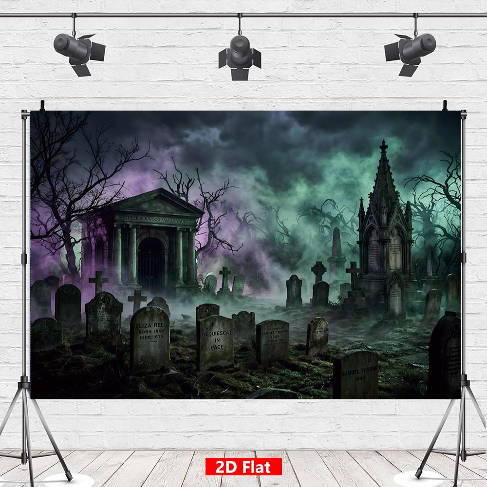 [2D Flat] 1 piece, spine-energizing Halloween banner, tombstone and mausoleum fog pattern, terrifyingzyc