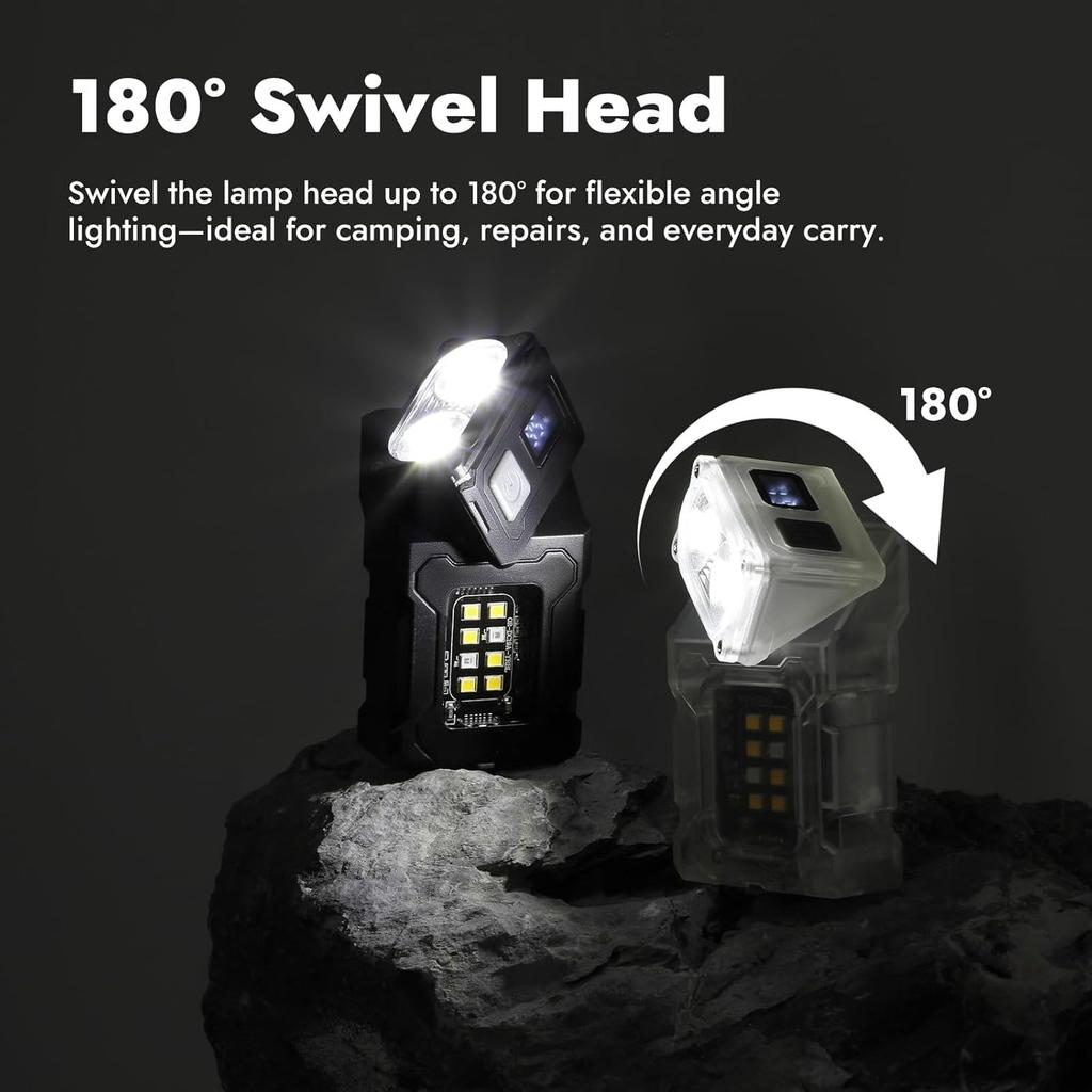Rotatable Flashlight Magnetic Multi-Angle USB Rechargeable Mini Torch Portable LED Work Light with Cap Clip for EDC Camping Outdoor Use