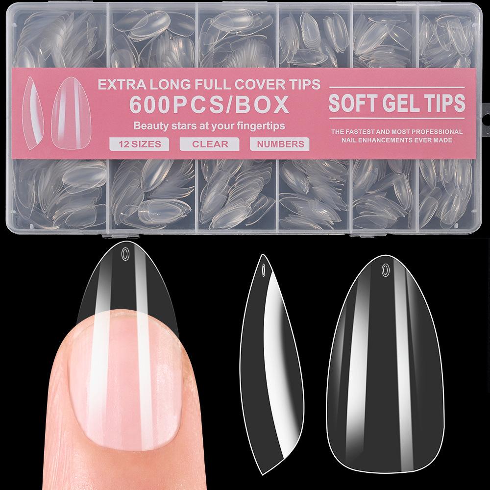 600Pcs Full Cover Press On Nail Tips Stiletto Almond Square Coffin French False Fake Soak Off Gel Nail Extension Tips Capsule Boxed (600pcs)