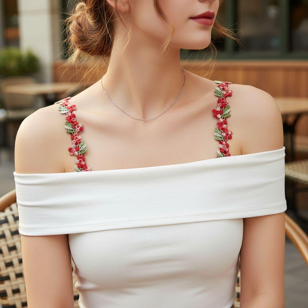 1pair Lace Flower Floral Bra Straps Adjustable Elastic Floral Shoulder Belts with Lace Trim Anti-slip Shoulder Straps Women