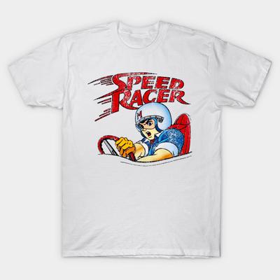 Schwarzes T-Shirt mit Aufdruck für Herren, supergroß, Vintage „Go Speed Racer Go Go!“!! 80er Jahre No-Cut Transferpapier Druck Baumwoll-T-Shirt