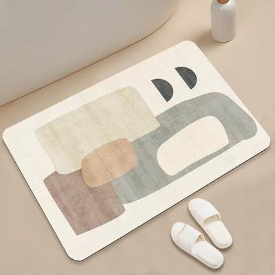 Modern Minimalist Lines Diatomite Bathroom Carpet Bathtub Entrance Doorway Non-Slip Water Absorbent Floor Mat