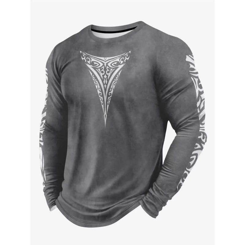 Men's 3D Print Casual Sports Round Collar Long-Sleeved T-Shirts Breathable Quick-Drying Loose Tops Street Camping Trend T-shirts