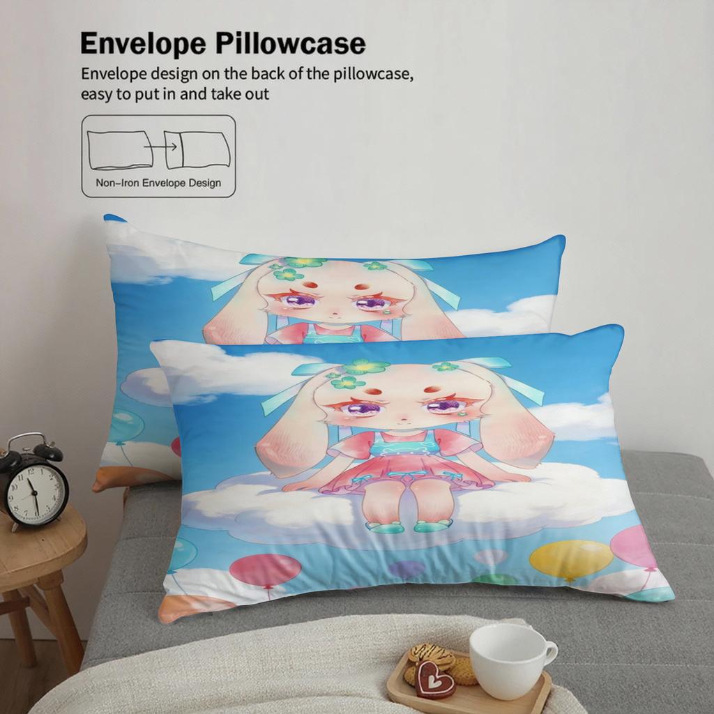 Softville Cozy Town 3PCS Bedding Sets Lop Rabbit Sitting On Cloud Pinted Duvet Cover No Filling Cartoon Style Queen King Size