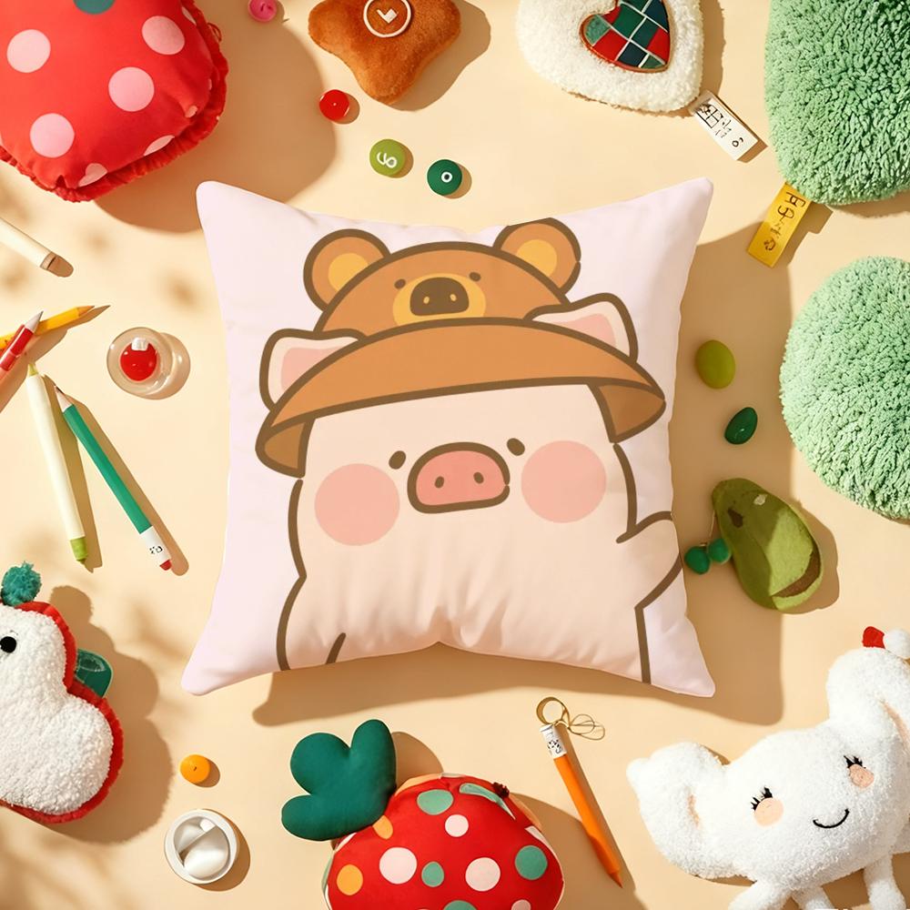 Cute Cartoon lulu pig Cushion Cover Plush Fabric Soft DoubleSided Printed Sofa Warm Winter Home Gift Pillow Cover