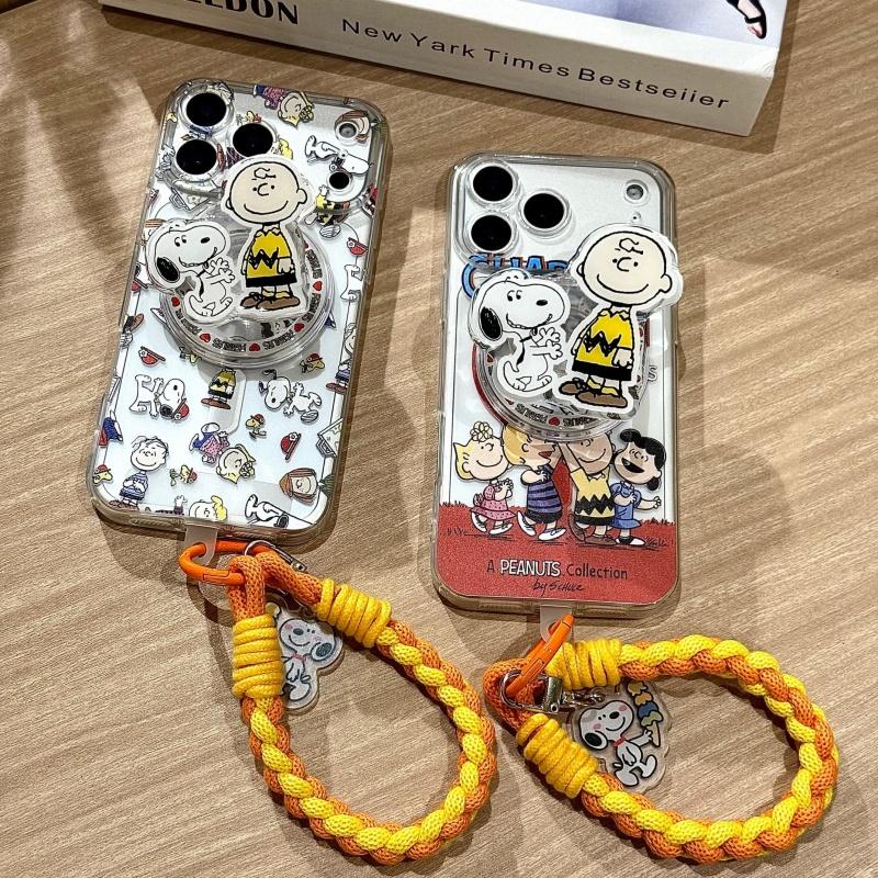 cartoon Cute Snoopy Magsafe Wireless Charge Case For iPhone 16 17 12 14 15 13 Pro Max Plus Air Funny Snoopy Magnetic Stand