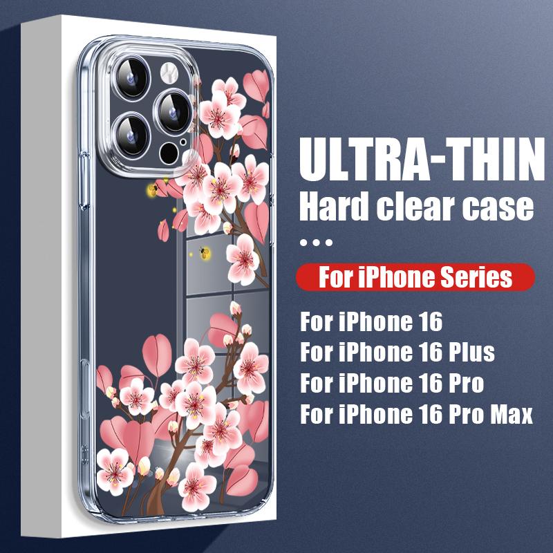 Farbiger Blumendruck, klare, stoßfeste Handyhülle für iPhone 16 Pro Max 15 Pro 14 13 12 11, Hart-PC-Linsenschutz, schlanke, transparente Stoßstangenabdeckung