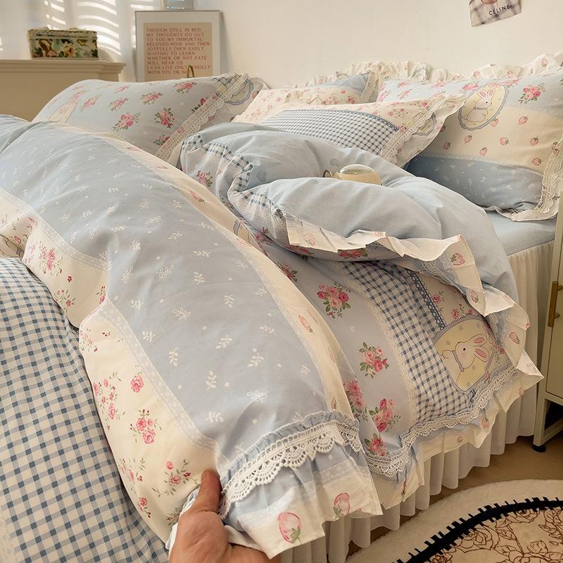 French Pure Cotton Bedding Four-piece Set Skin-friendly Comfortable Breathable Bed Sheet Quilt Cover Pillowcase