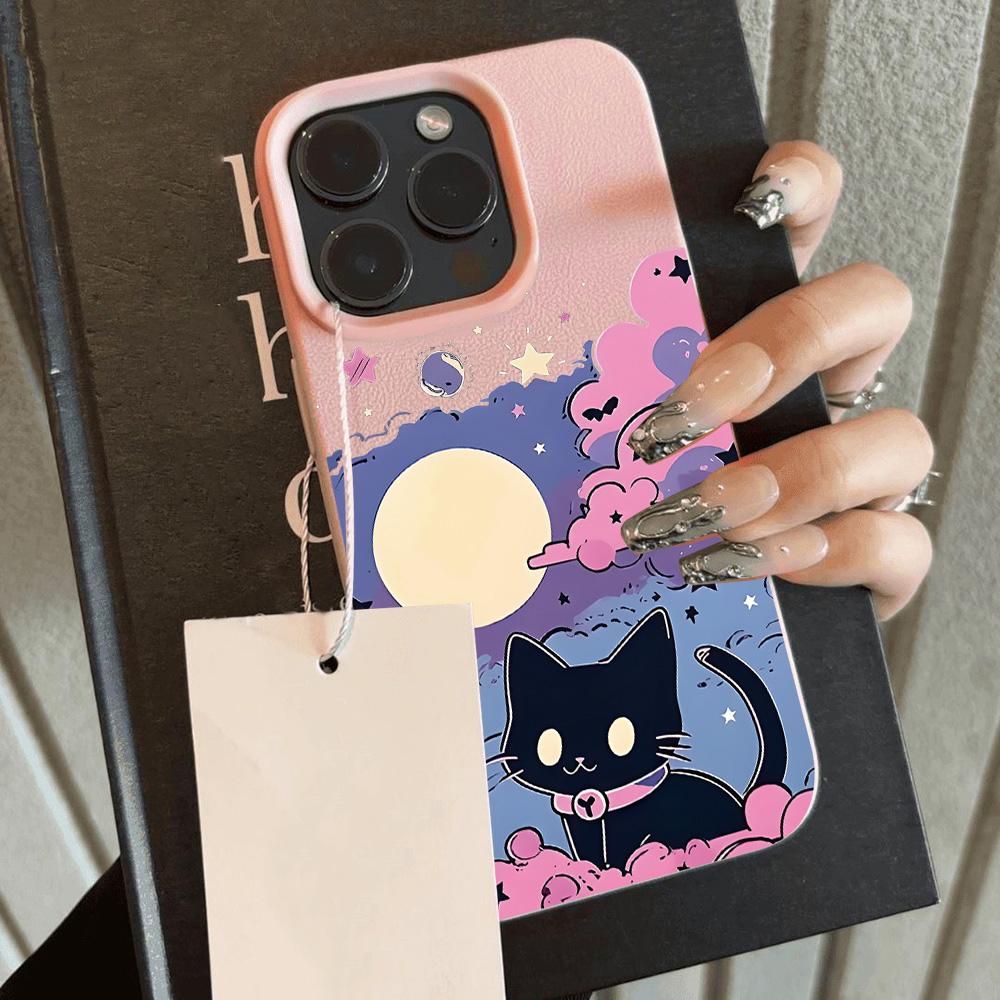 INS Cartoon Cat Cool Lichee Leather Pattern Phone Case For Samsung S26 S25 S24 S23 S22 S21 S20 Plus FE Ultra 4G 5G Shockproof