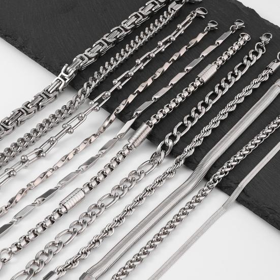 Men Bracelet Thick Hollow Chain with Lobster Clip Solid Color Polished Stainless