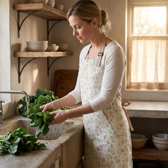 Canvas Apron with Floral Print Breathable Adjustable Straps Cooking Apron Water-Resistant Oil-Proof Kitchen Apron for Cooking Baking Gardening
