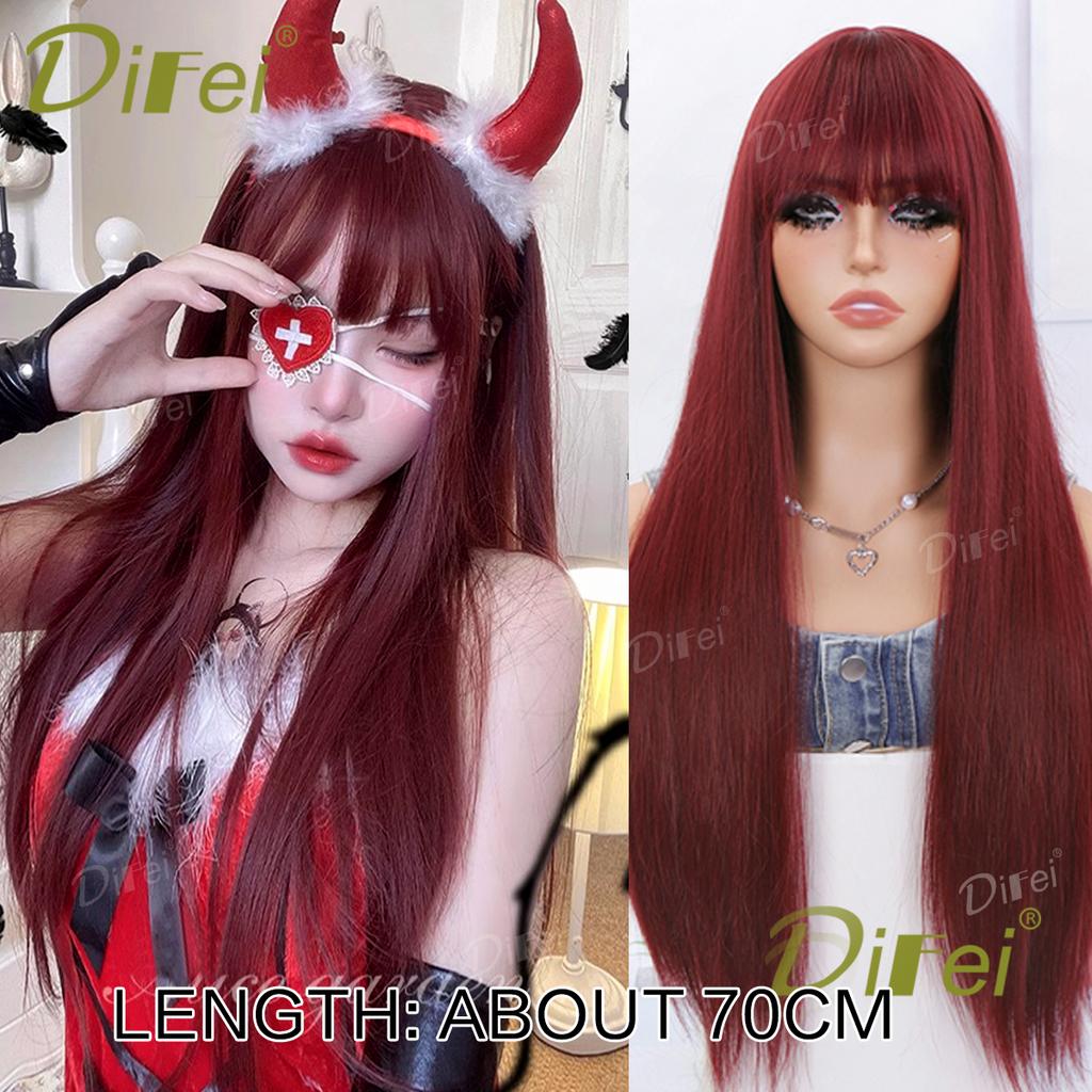 Platinum Blonde Straight Synthetic Cosplay Wig Straight Hair Wig With Straight Bangs Suitable For Women Halloween Christmas Wear